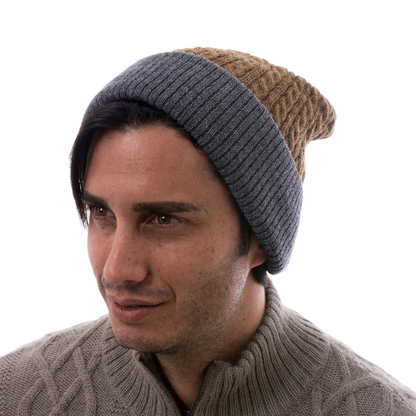 The Bells of Huancayo Men's Reversible Grey and Brown Alpaca Blend Hat from Peru