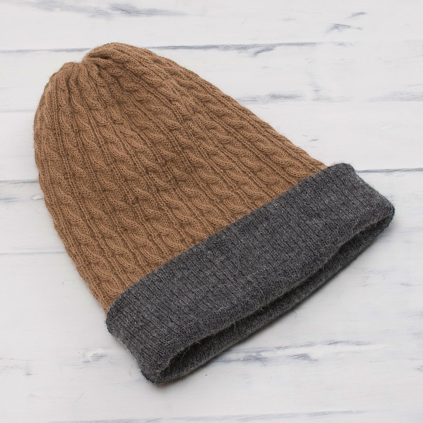 The Bells of Huancayo Men's Reversible Grey and Brown Alpaca Blend Hat from Peru