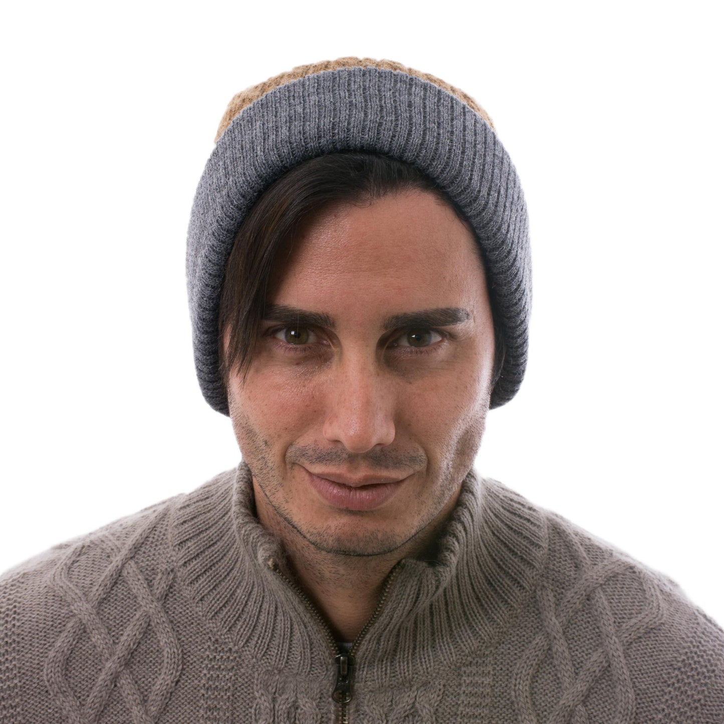 The Bells of Huancayo Men's Reversible Grey and Brown Alpaca Blend Hat from Peru