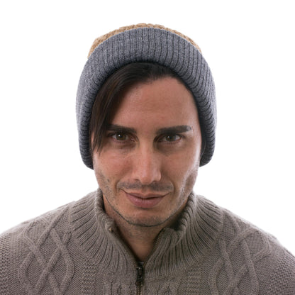 The Bells of Huancayo Men's Reversible Grey and Brown Alpaca Blend Hat from Peru