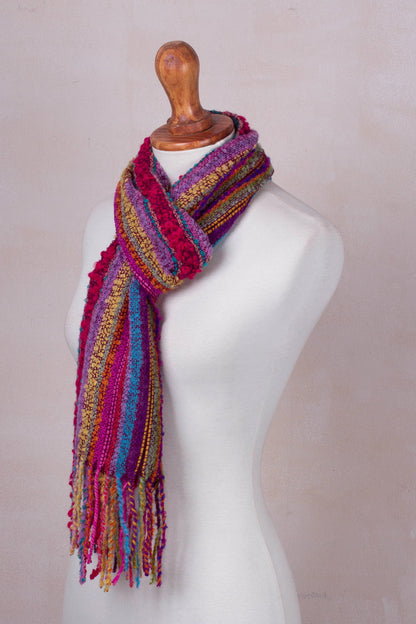 Draped with Color Baby Alpaca Blend Hand Woven Colorful Striped Scarf