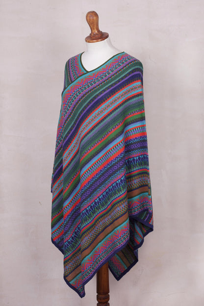 Stripes in Bloom Fuchsia and Multi-Color Striped Acrylic Knit Poncho