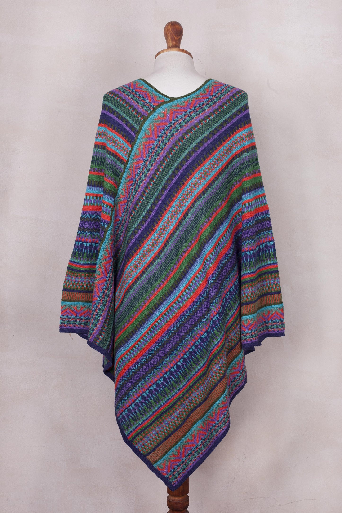 Stripes in Bloom Fuchsia and Multi-Color Striped Acrylic Knit Poncho