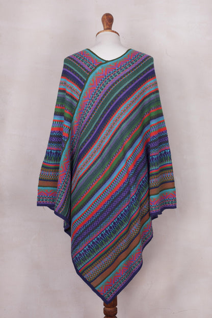 Stripes in Bloom Fuchsia and Multi-Color Striped Acrylic Knit Poncho