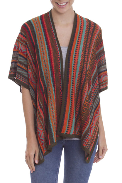 Desert Strata Red and Multi-Color Striped Acrylic Knit Ruana