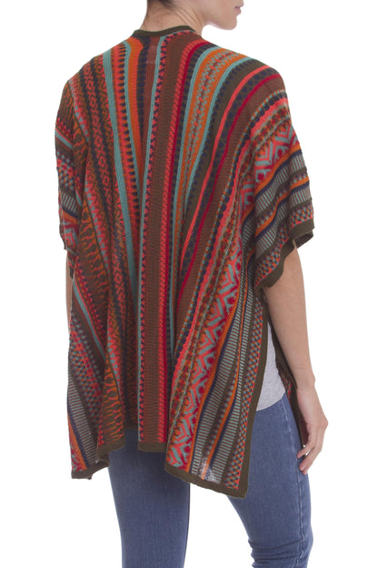 Desert Strata Red and Multi-Color Striped Acrylic Knit Ruana