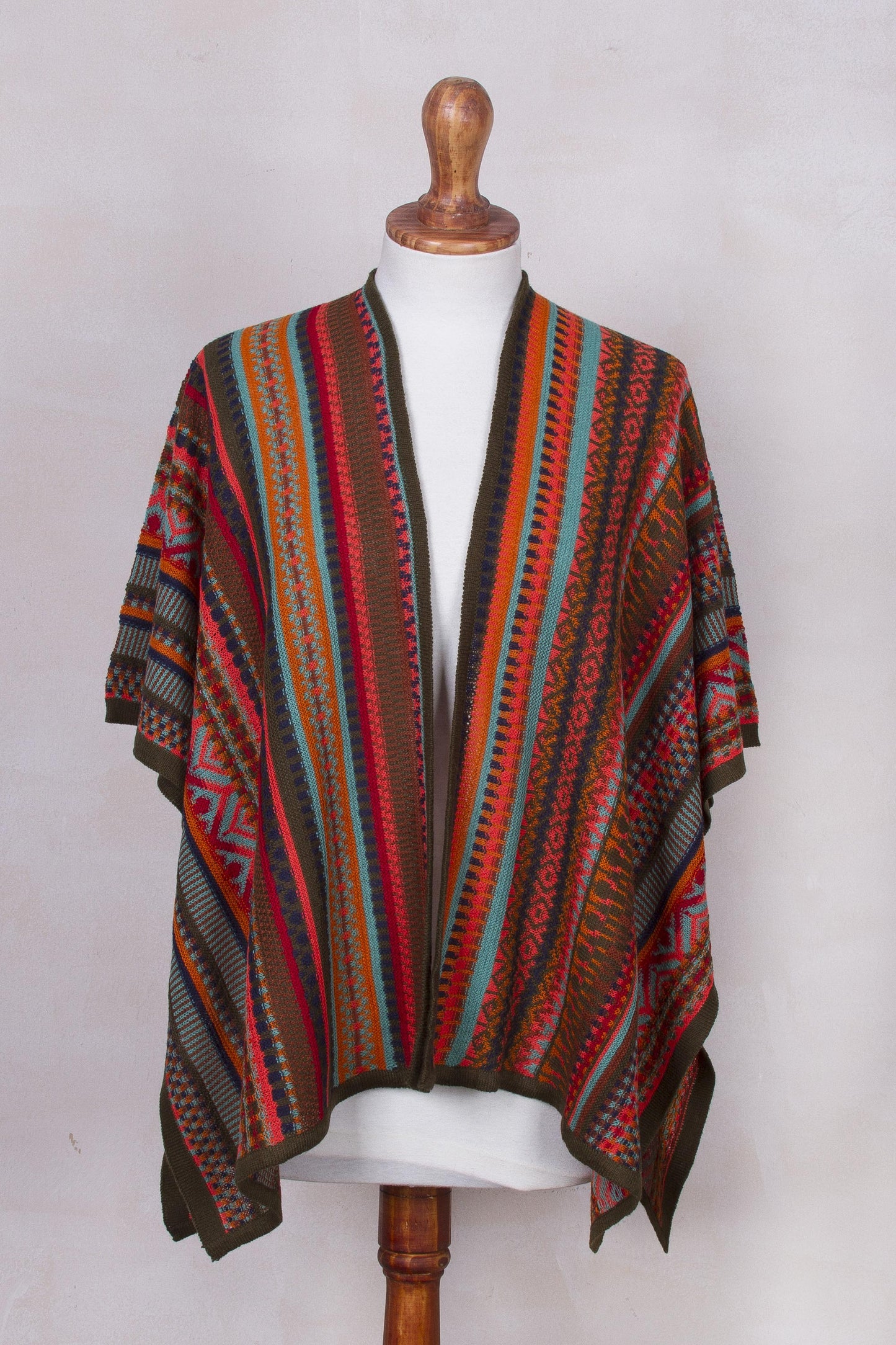 Desert Strata Red and Multi-Color Striped Acrylic Knit Ruana