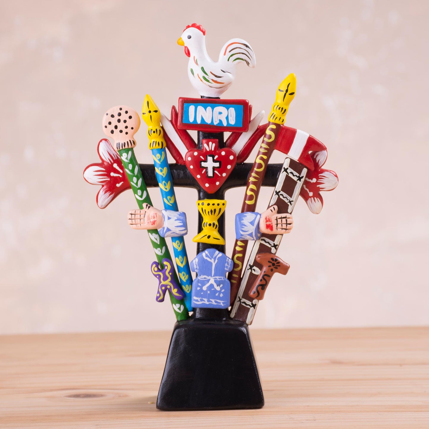 The Cross of the Road Handcrafted Ceramic Cross Statuette from Peru