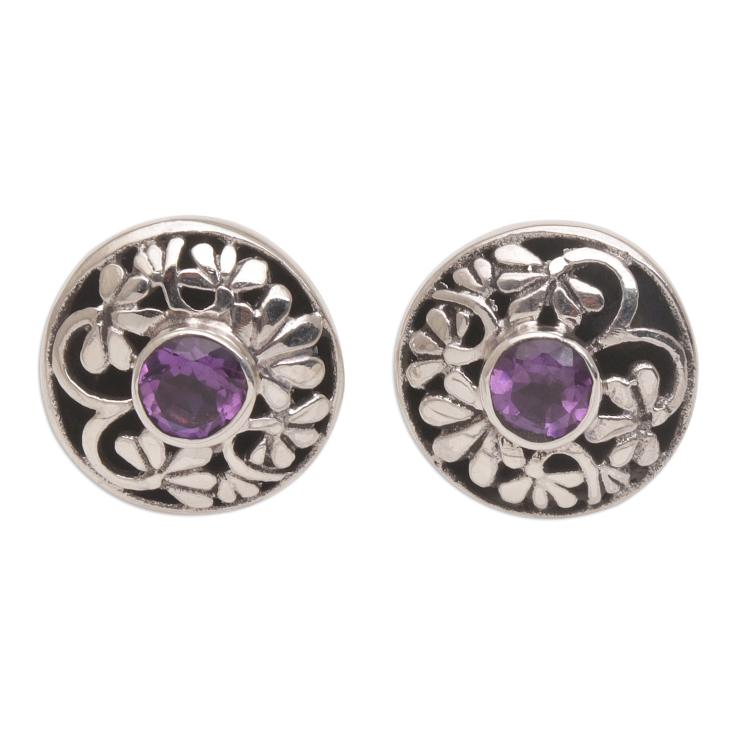 Enchantree Handmade Amethyst 925 Sterling Silver Stud Earrings