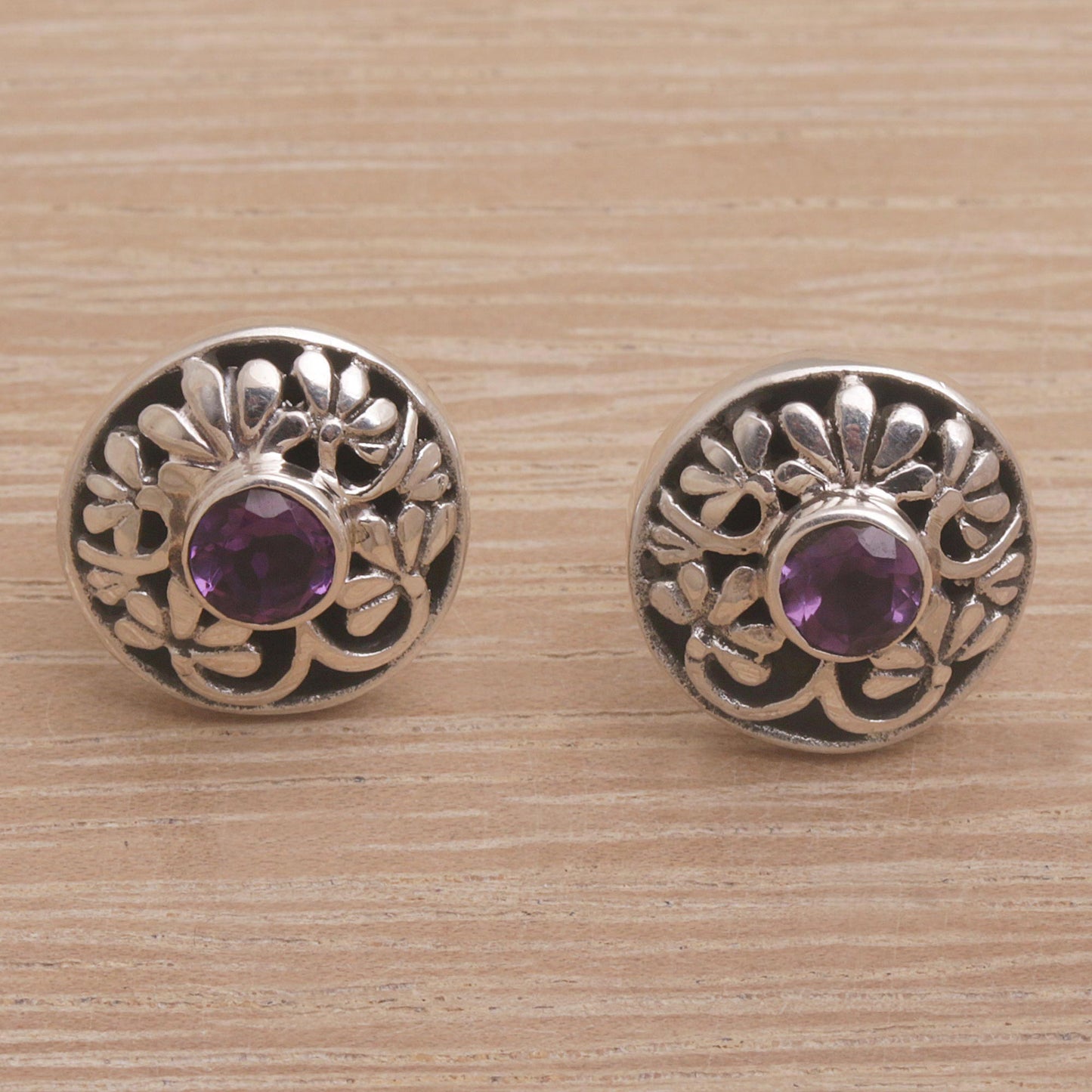 Enchantree Handmade Amethyst 925 Sterling Silver Stud Earrings