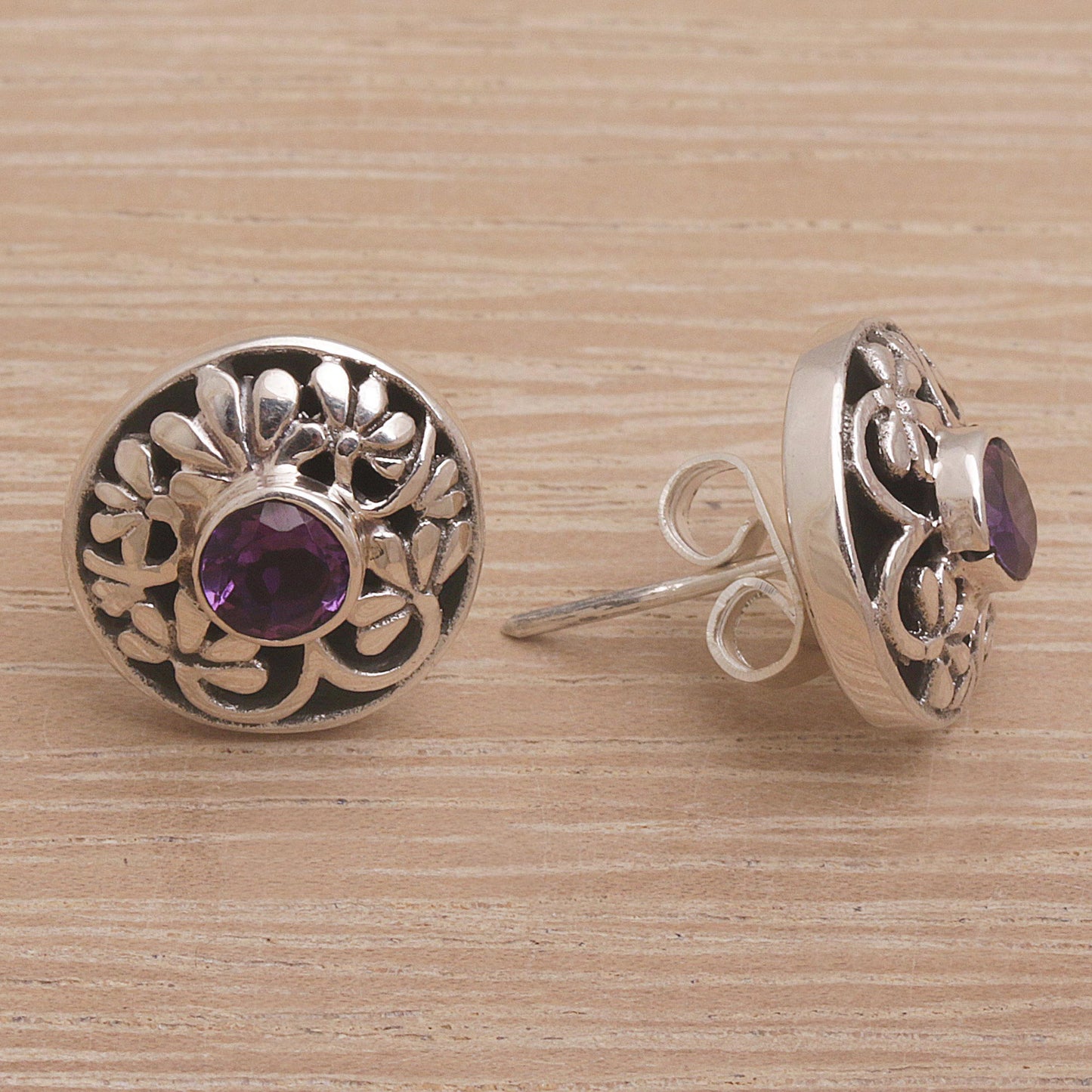 Enchantree Handmade Amethyst 925 Sterling Silver Stud Earrings