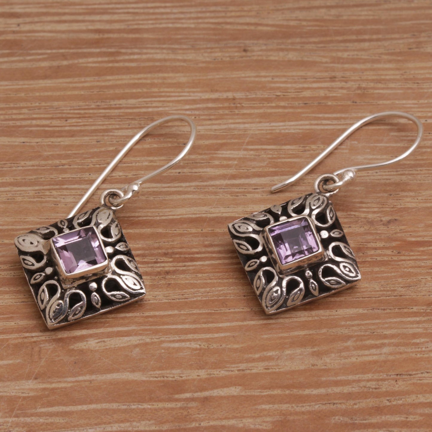 Blessed Window Sterling Silver and Amethyst Dangle Earrings from Bali