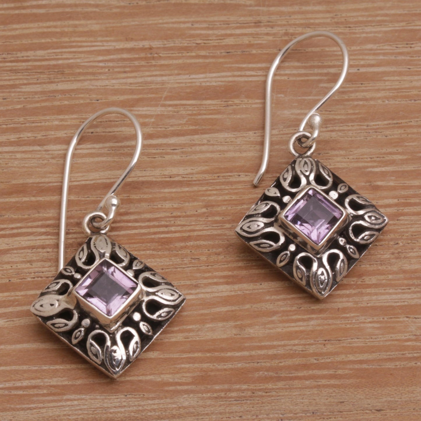 Blessed Window Sterling Silver and Amethyst Dangle Earrings from Bali