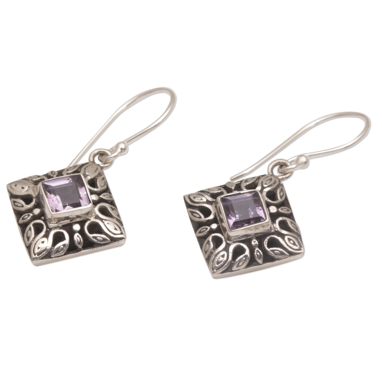 Blessed Window Sterling Silver and Amethyst Dangle Earrings from Bali