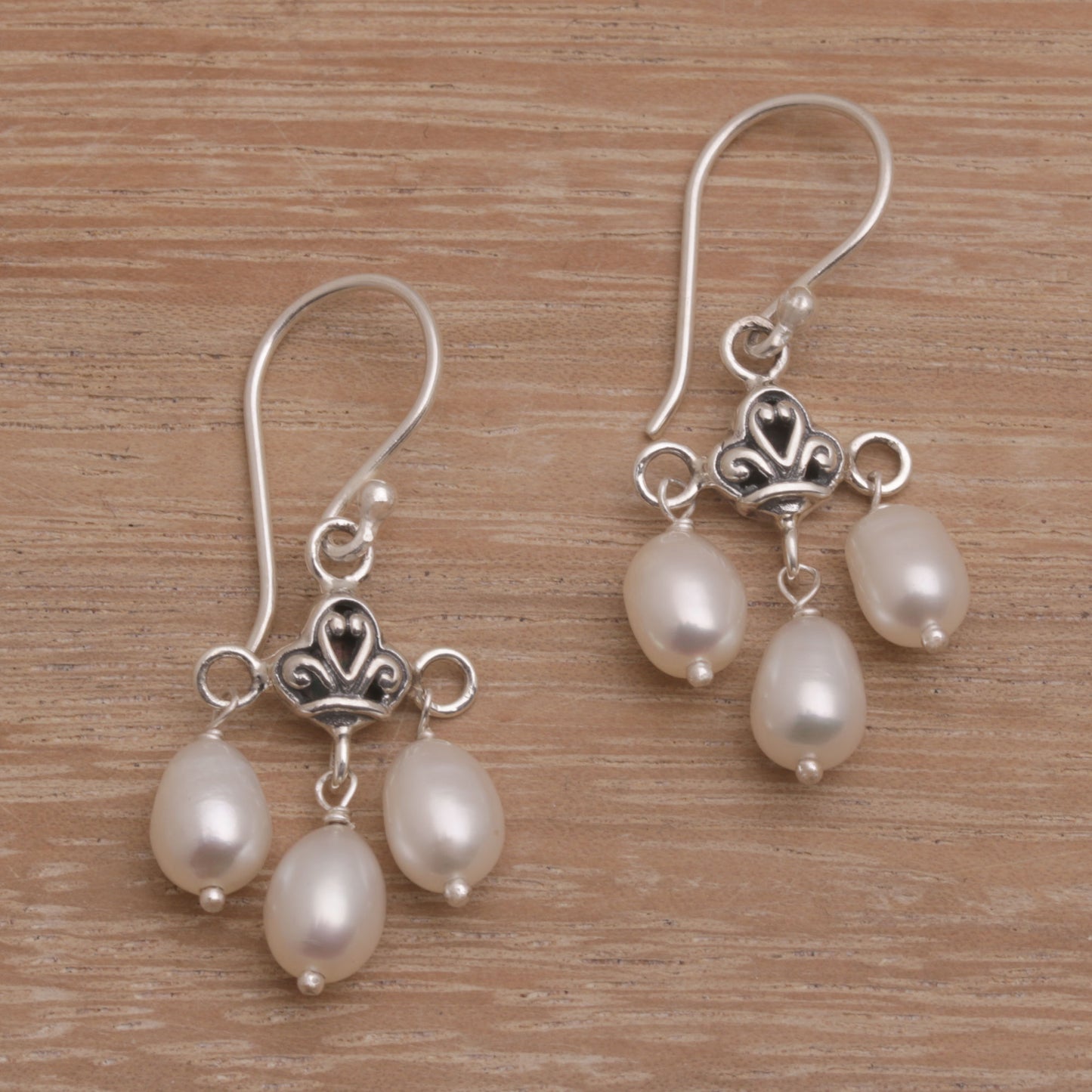 Winter Snowfall Cultured Freshwater Pearl Sterling Silver Dangle Earrings