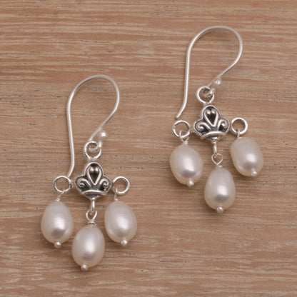 Winter Snowfall Cultured Freshwater Pearl Sterling Silver Dangle Earrings