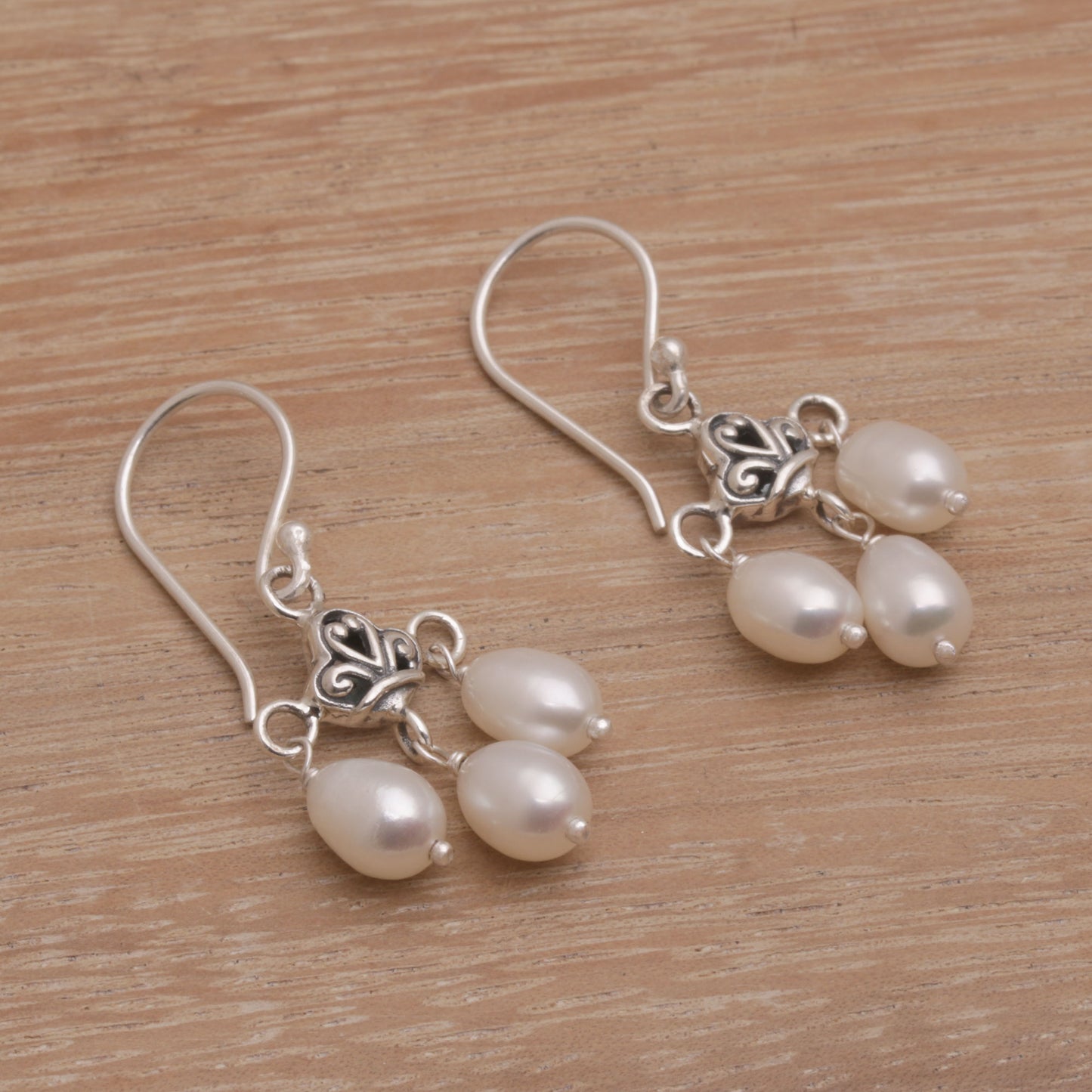 Winter Snowfall Cultured Freshwater Pearl Sterling Silver Dangle Earrings