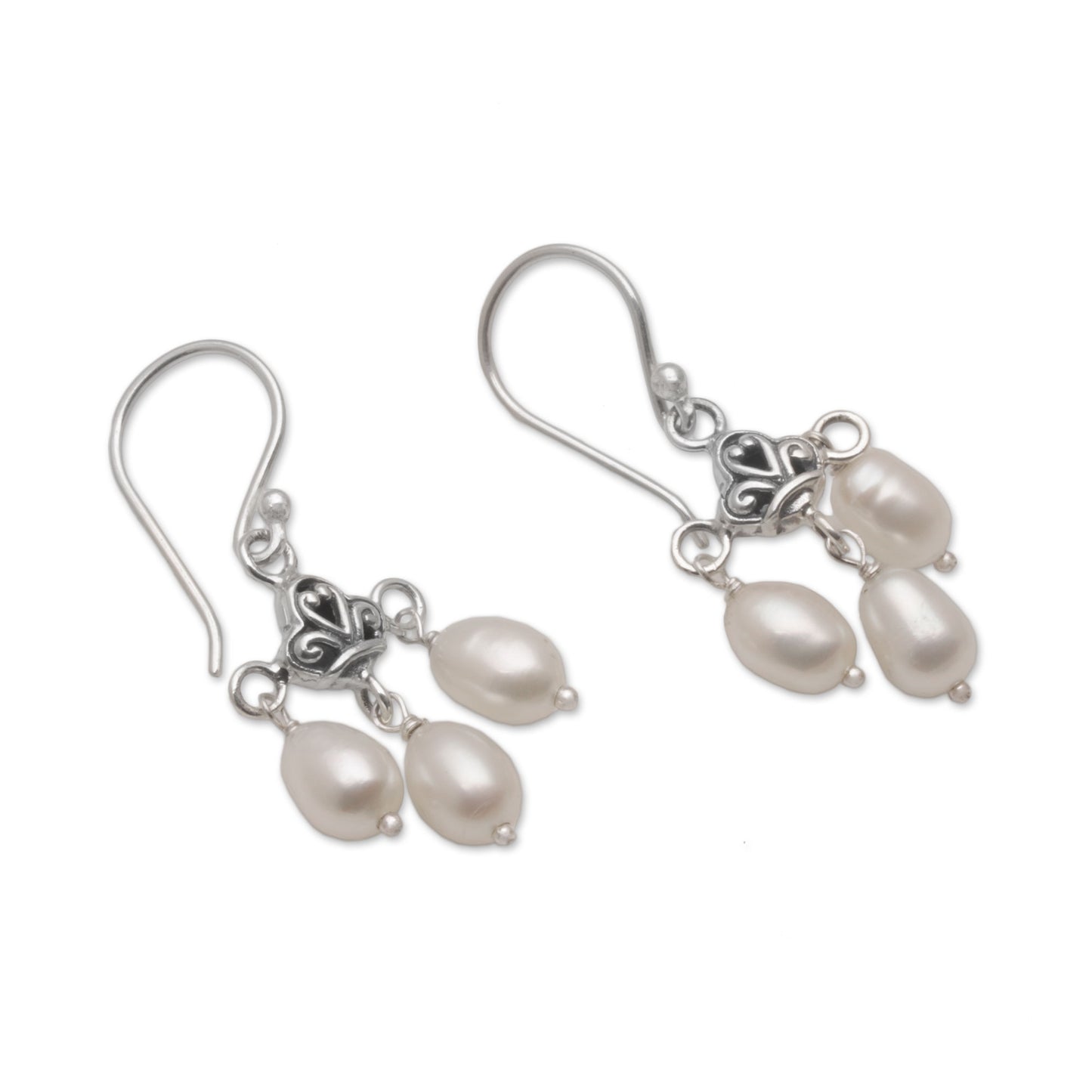 Winter Snowfall Cultured Freshwater Pearl Sterling Silver Dangle Earrings