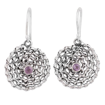 Lavender Spiral Amethyst and Sterling Silver Dangle Earrings from India