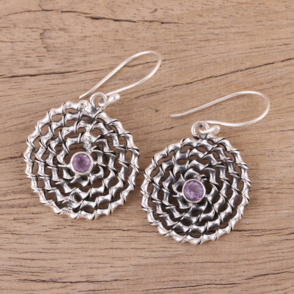 Lavender Spiral Amethyst and Sterling Silver Dangle Earrings from India