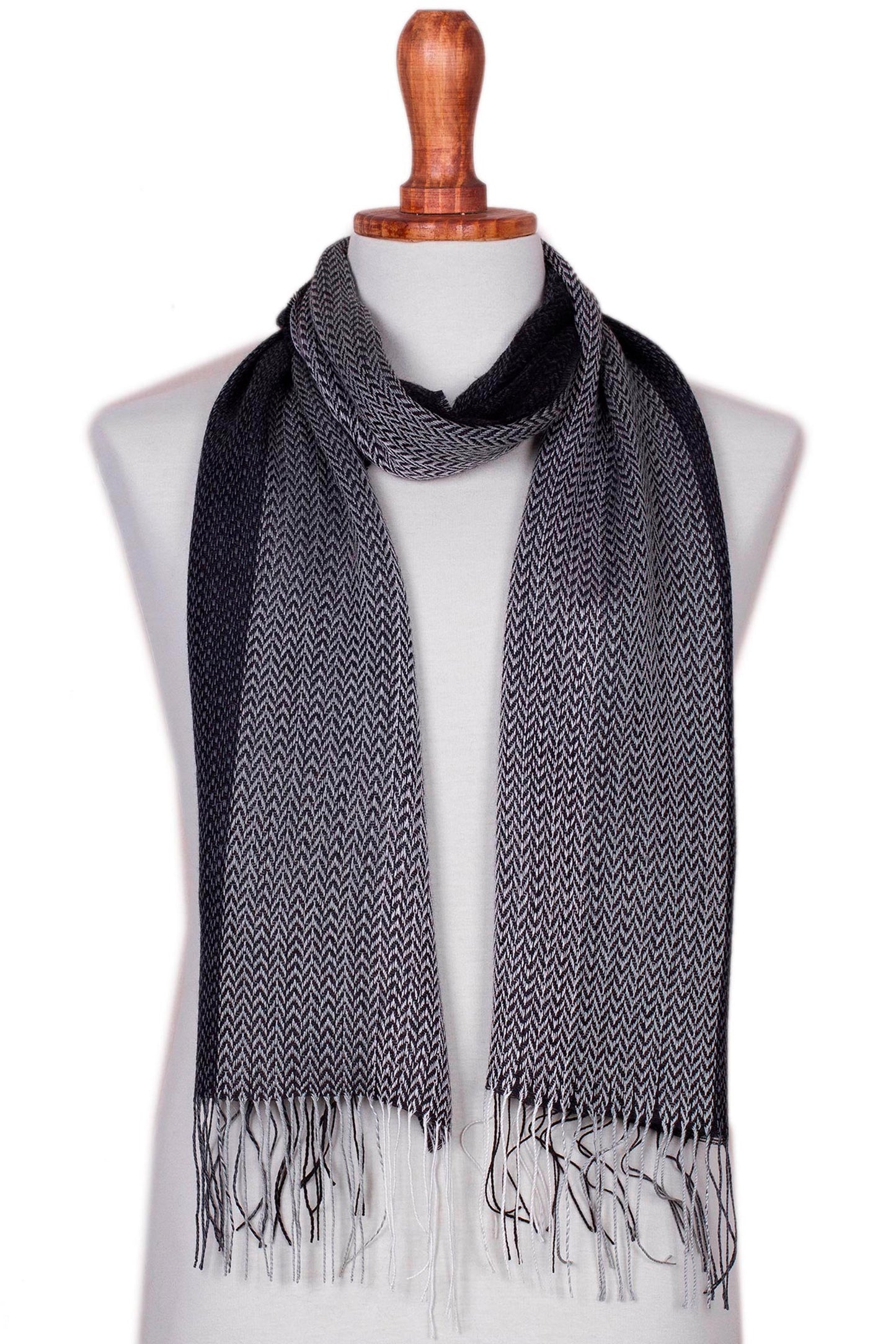 Emboldened Handwoven Black and Grey Baby Alpaca Blend Scarf from Peru