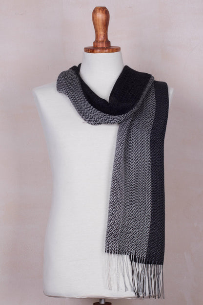 Emboldened Handwoven Black and Grey Baby Alpaca Blend Scarf from Peru