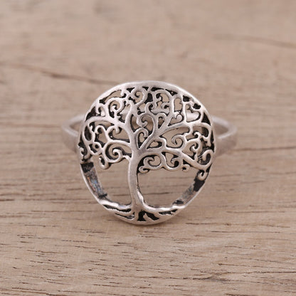 Majestic Jali Tree Indian Sterling Silver Cocktail Ring with Jali Tree Motif