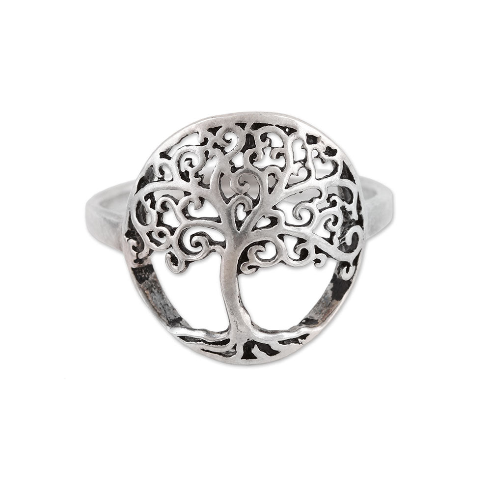 Majestic Jali Tree Indian Sterling Silver Cocktail Ring with Jali Tree Motif