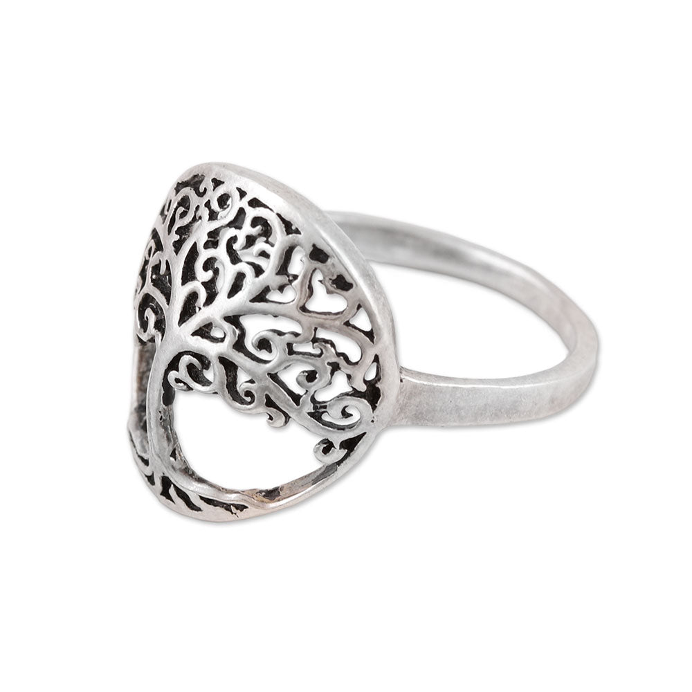 Majestic Jali Tree Indian Sterling Silver Cocktail Ring with Jali Tree Motif