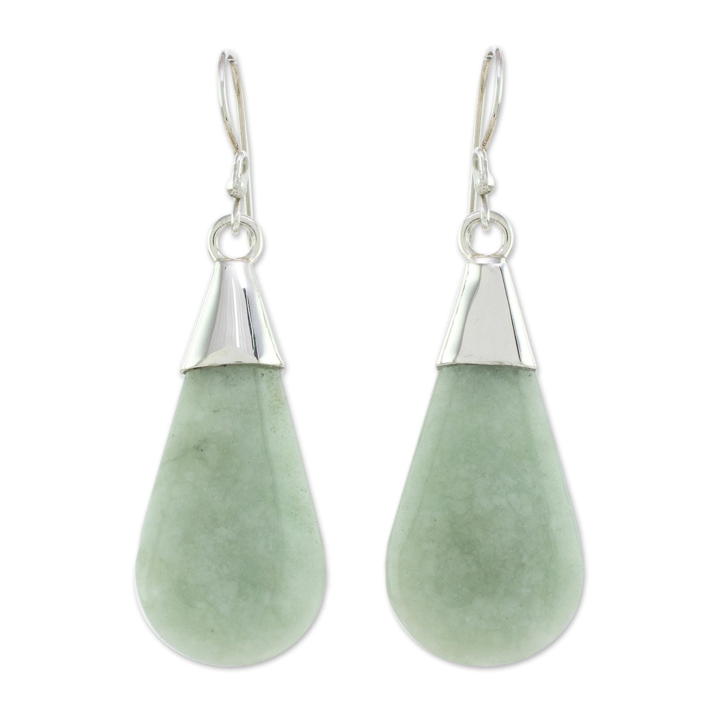 Subtle Dewdrops Pale Green Jade and Sterling Silver Teardrop Dangle Earrings