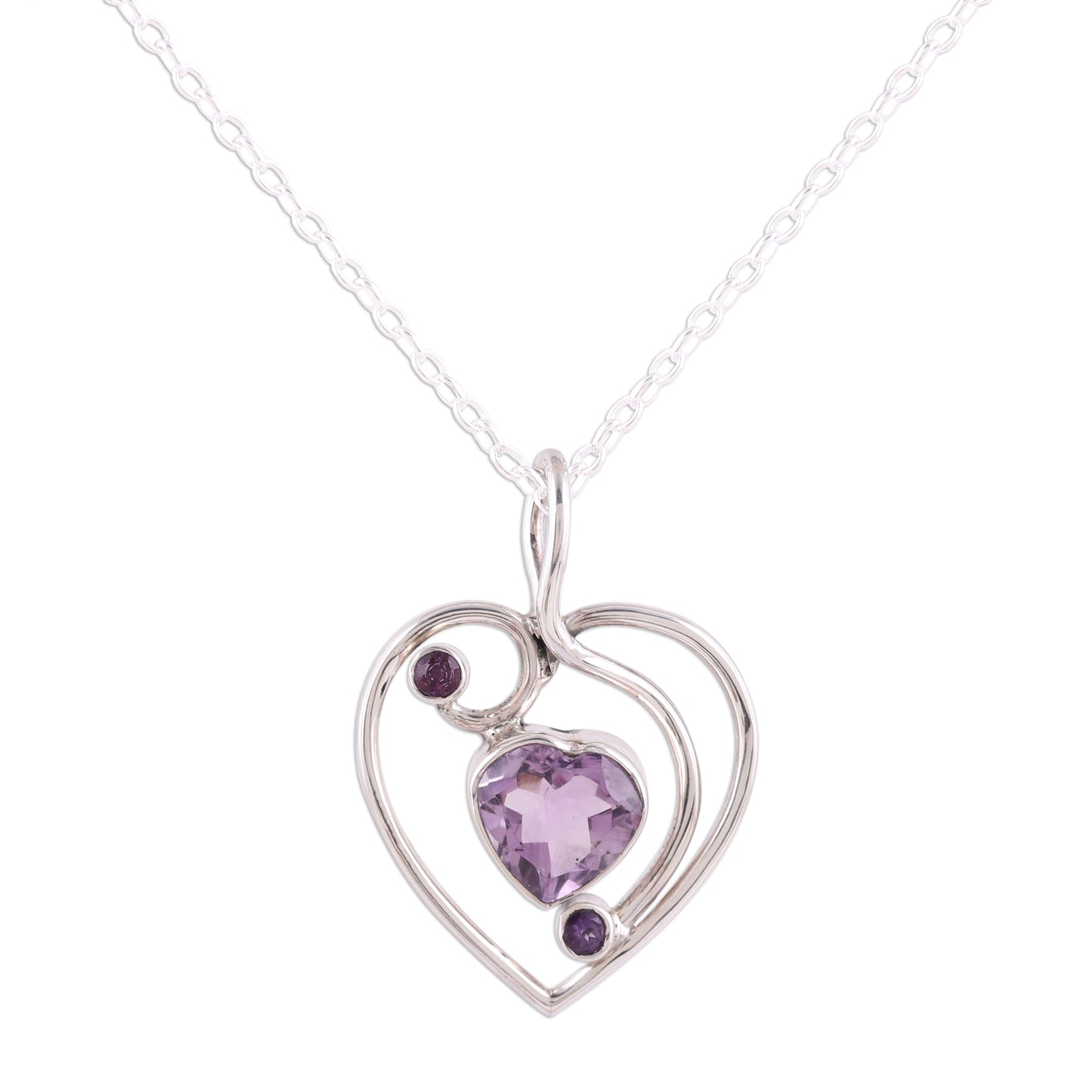 Precious Heart Hand Crafted Amethyst and Sterling Silver Pendant Necklace