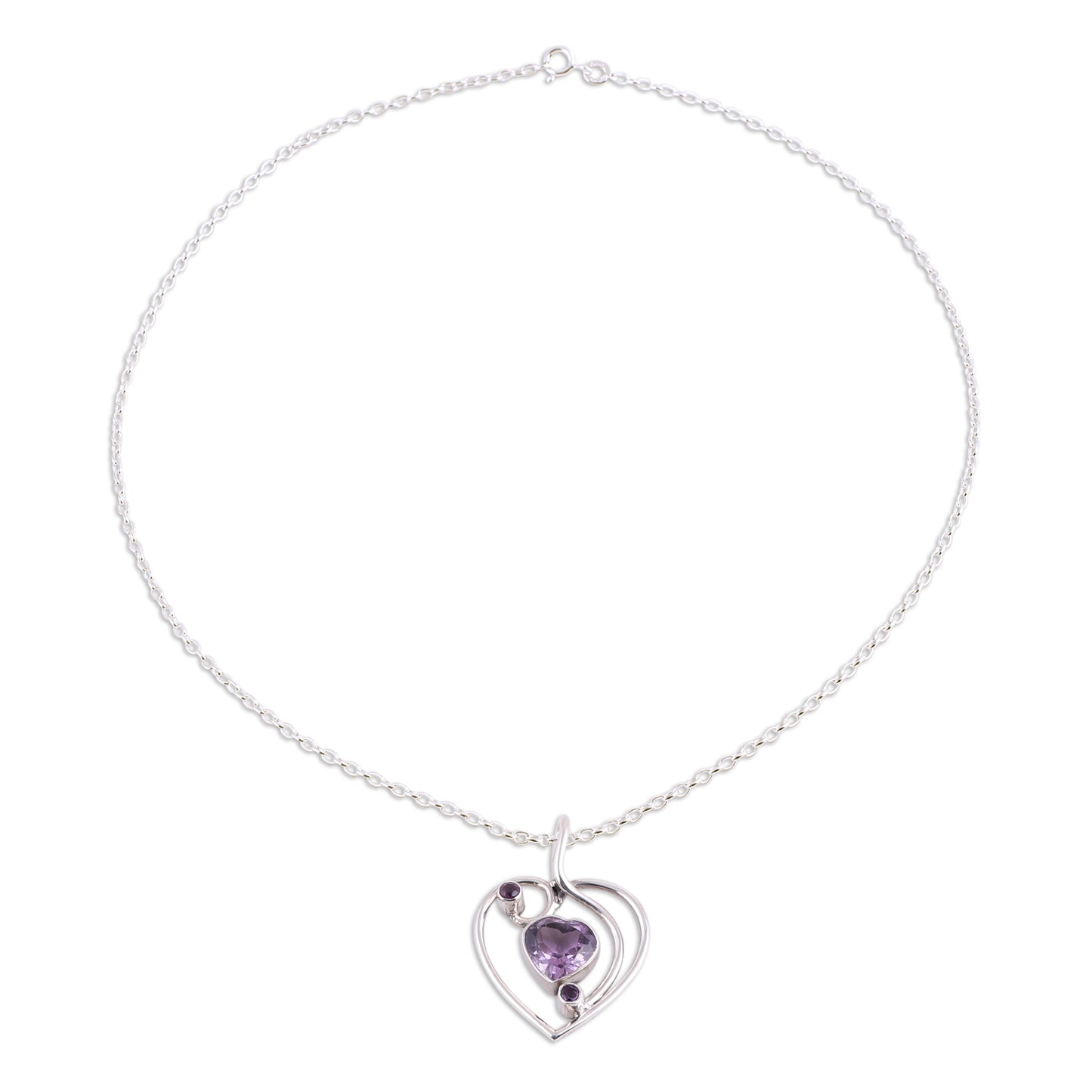 Precious Heart Hand Crafted Amethyst and Sterling Silver Pendant Necklace