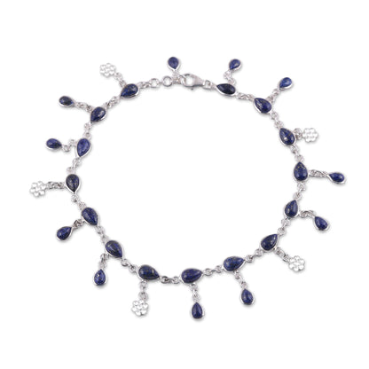 Tidal Luster Handmade Lapis Lazuli and Sterling Silver Anklet from India