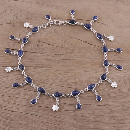 Tidal Luster Handmade Lapis Lazuli and Sterling Silver Anklet from India