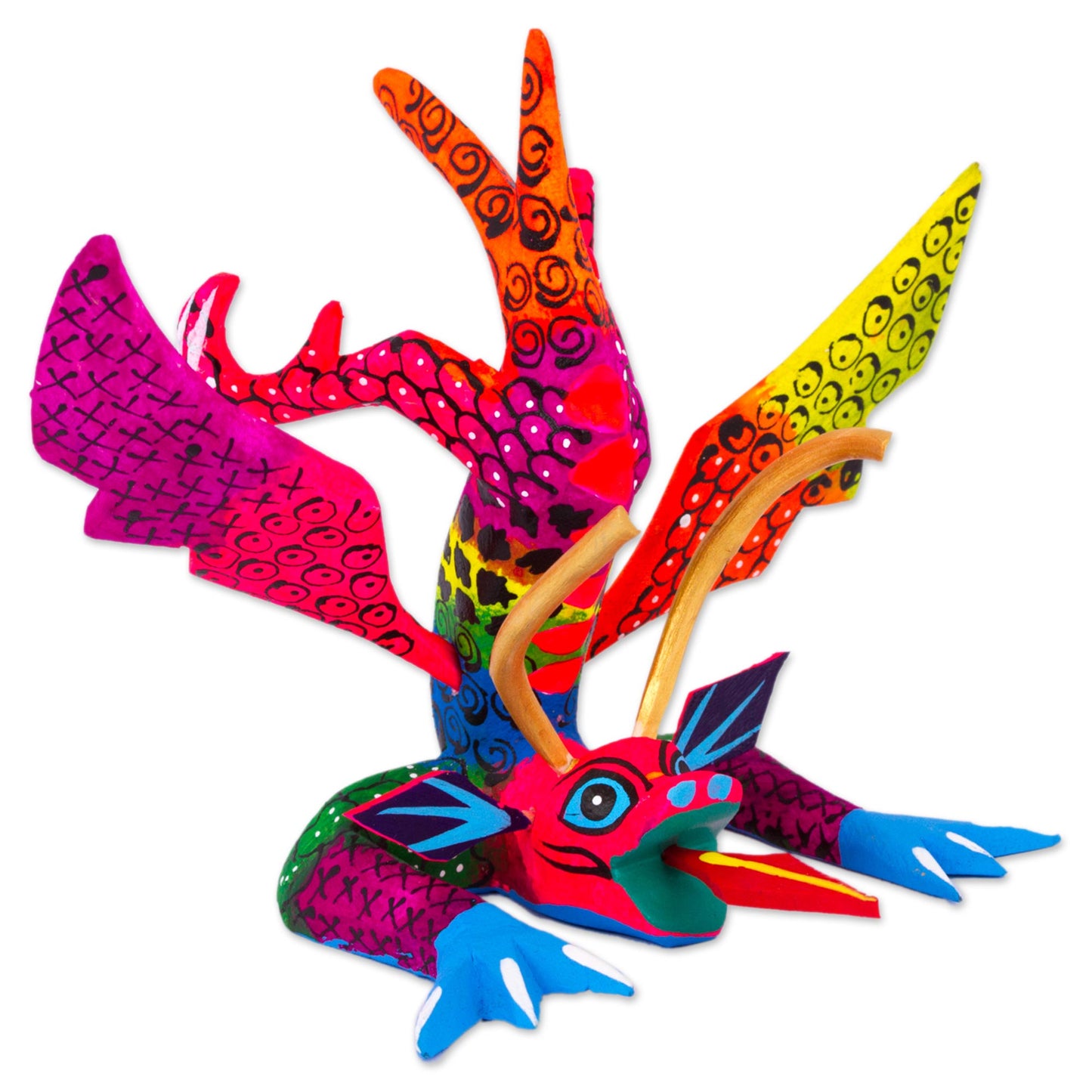 Acrobatic Dragon Colorful Hand Carved and Painted Dragon Alebrije Figurine