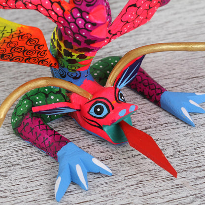 Acrobatic Dragon Colorful Hand Carved and Painted Dragon Alebrije Figurine