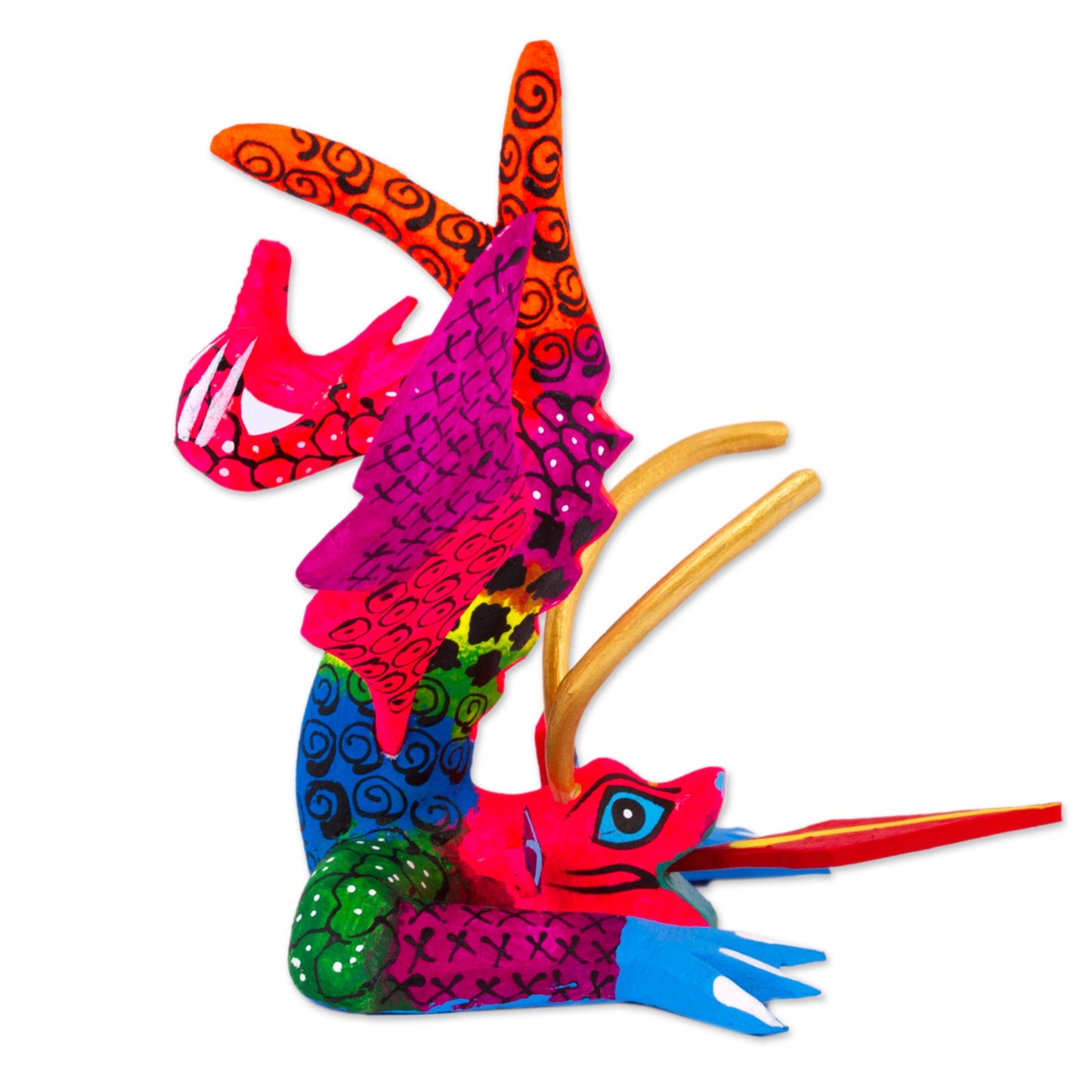 Acrobatic Dragon Colorful Hand Carved and Painted Dragon Alebrije Figurine