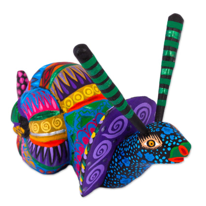Rainbow Snail Multicolored Wood Snail Alebrije Figurine from Mexico
