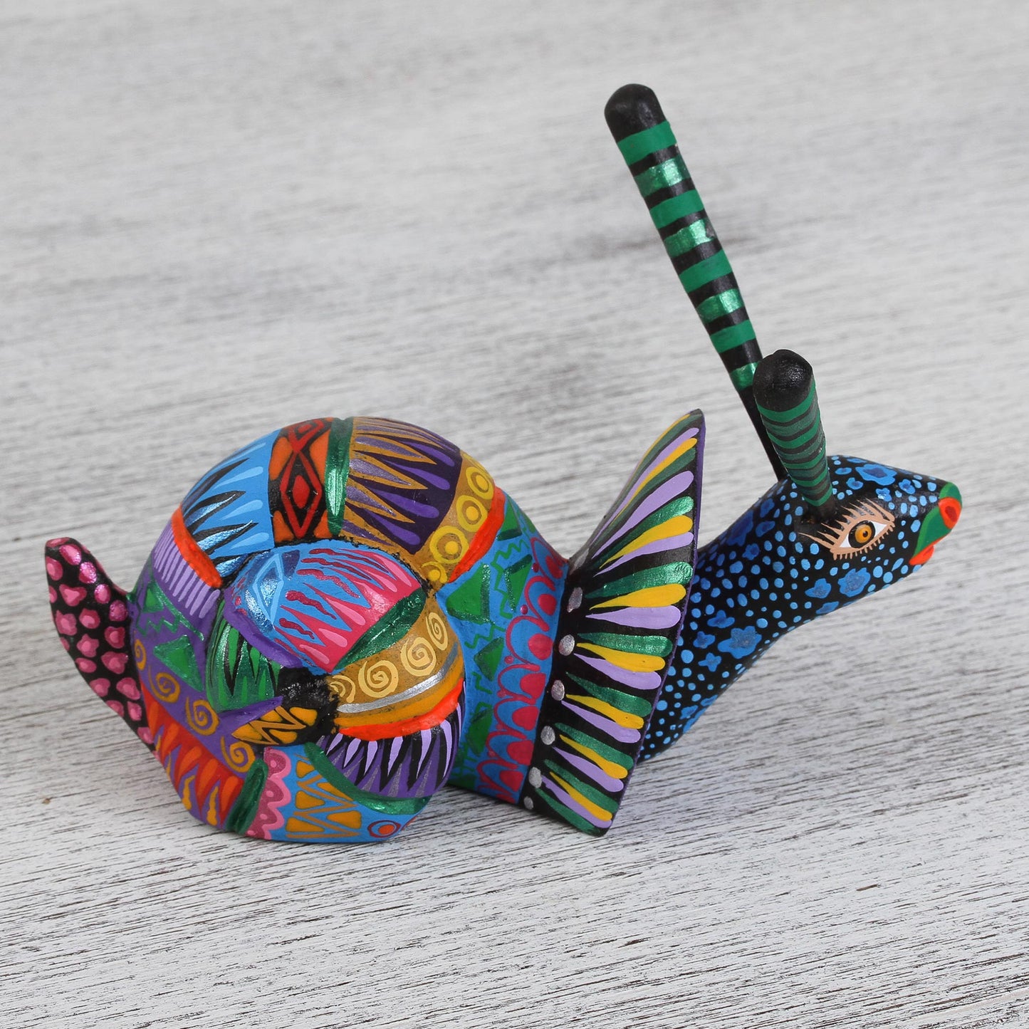 Rainbow Snail Multicolored Wood Snail Alebrije Figurine from Mexico