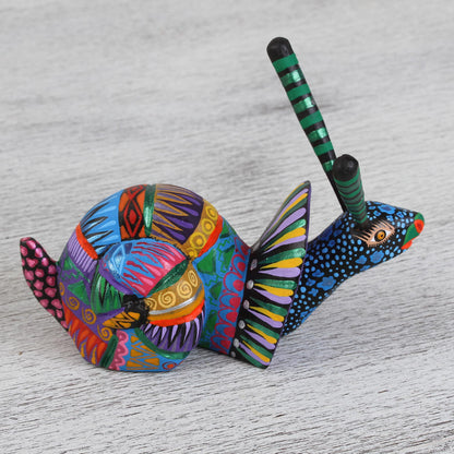 Rainbow Snail Multicolored Wood Snail Alebrije Figurine from Mexico