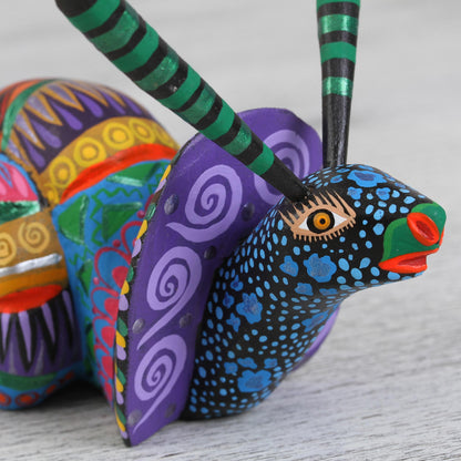 Rainbow Snail Multicolored Wood Snail Alebrije Figurine from Mexico