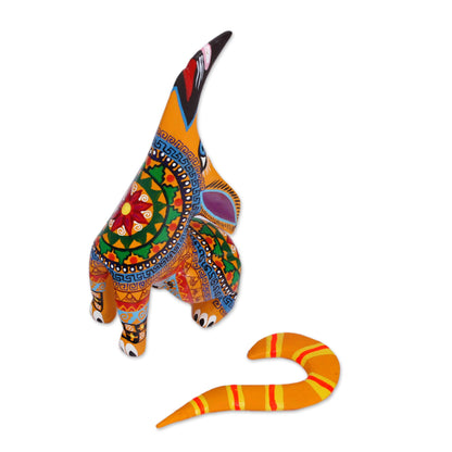 Howl Multi-Color Copal Wood Howling Coyote Alebrije Figurine