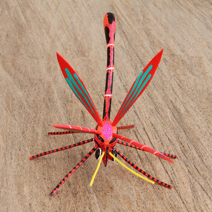 Red Dragonfly Handmade Dragonfly Alebrije Figurine in Red from Oaxaca