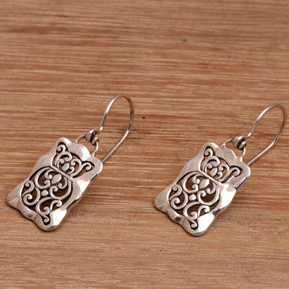 Cat Swirls Cat Motif Sterling Silver Dangle Earrings from Bali