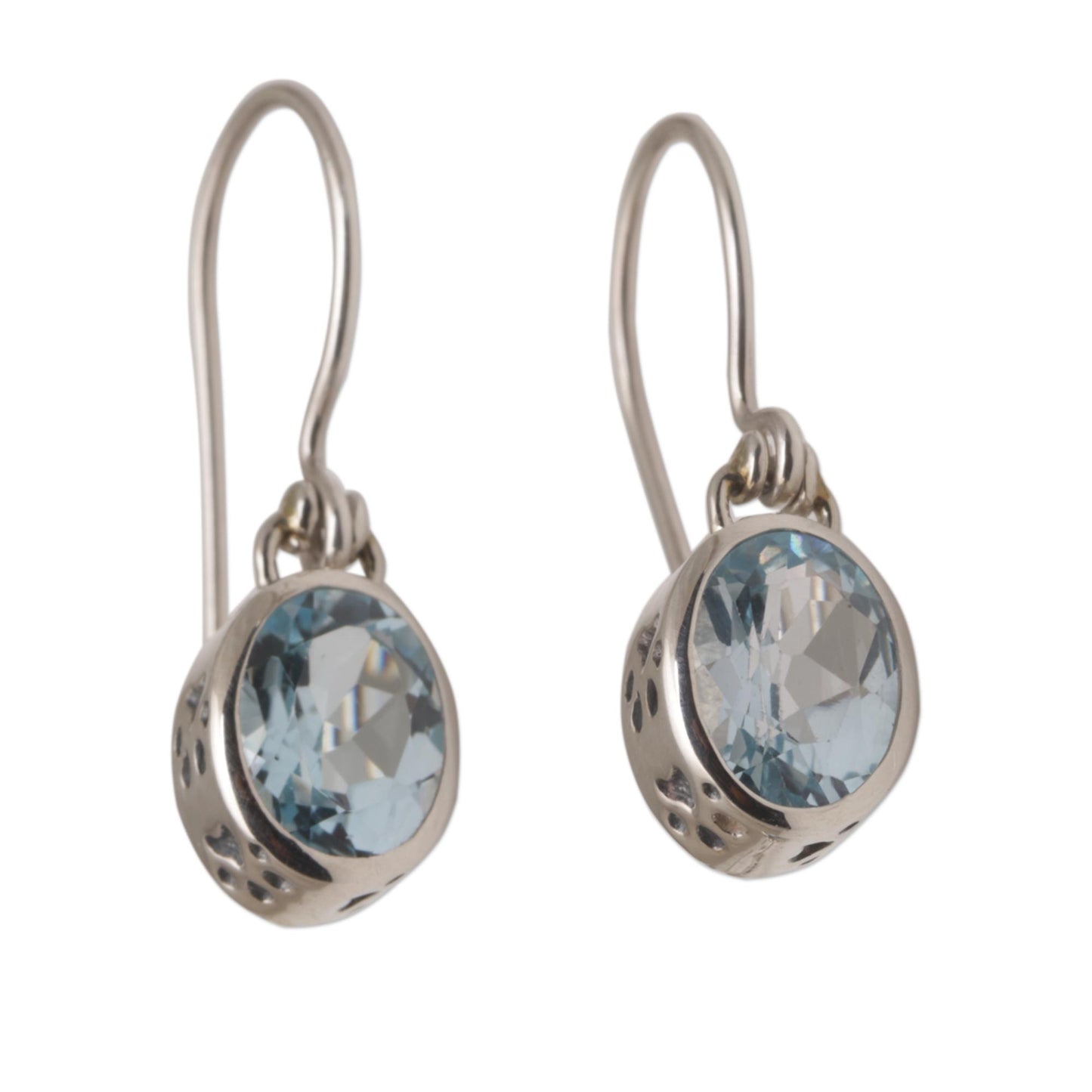 Blue Paws Blue Topaz and Sterling Silver Paw Print Dangle Earrings