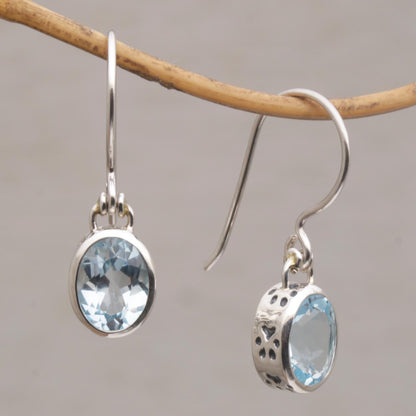 Blue Paws Blue Topaz and Sterling Silver Paw Print Dangle Earrings