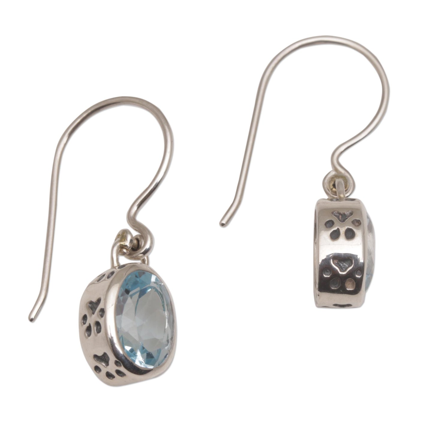 Blue Paws Blue Topaz and Sterling Silver Paw Print Dangle Earrings