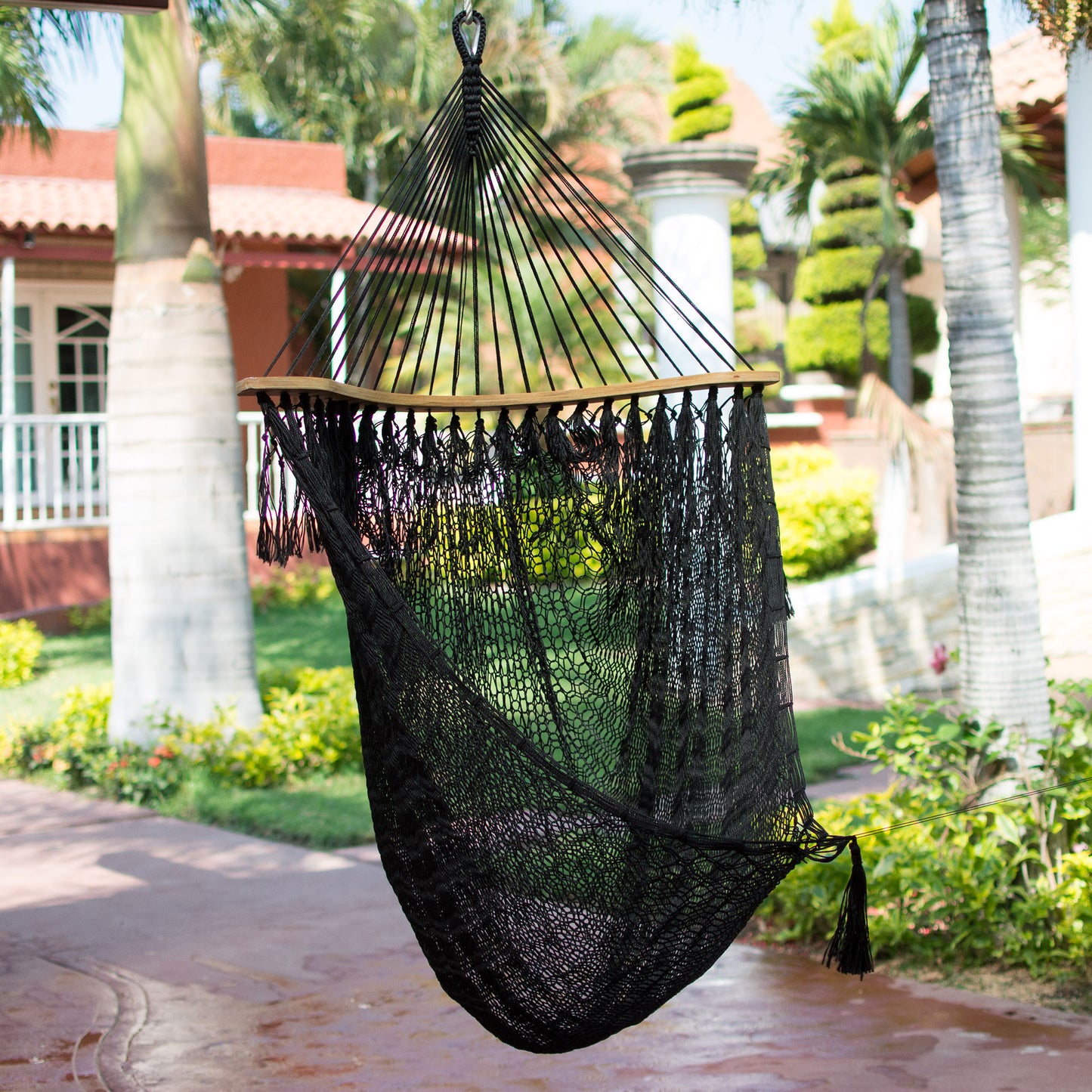 Nocturnal Dream Hand Crafted Black Nylon Rope Hammock Swing