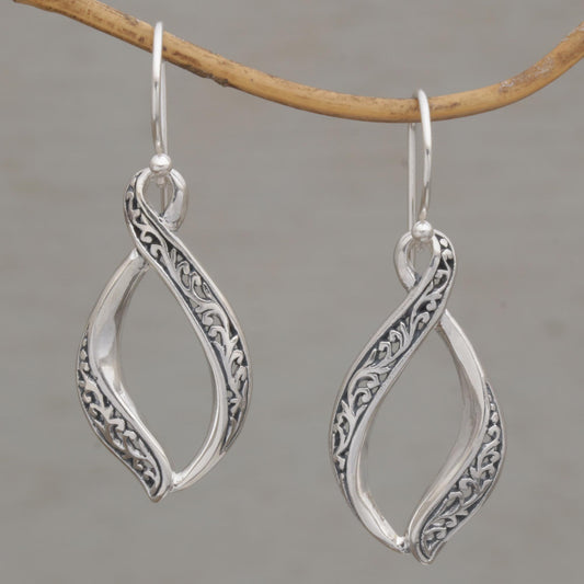 Wind Dance Hand Crafted Sterling Silver Scroll Work Dangle Earrings