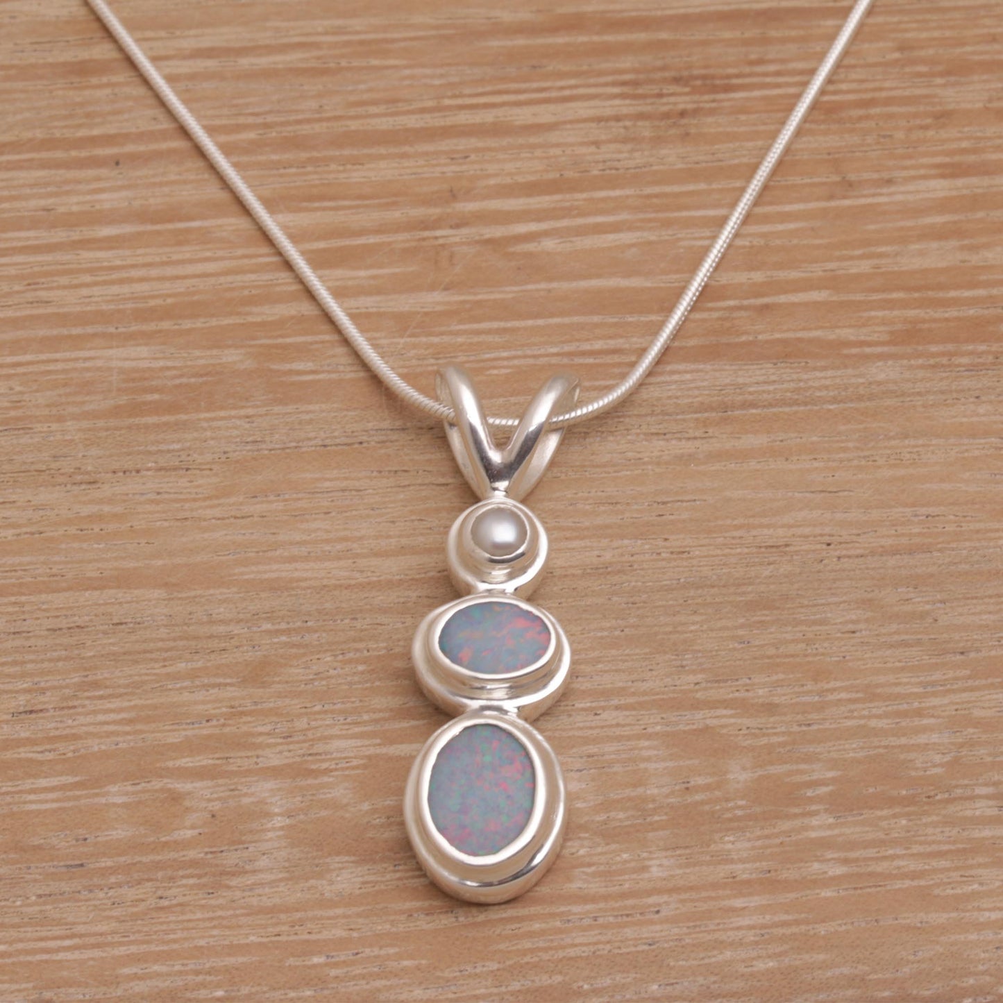 Sea Symphony Handmade Opal Freshwater Cultured Pearl Pendant Necklace